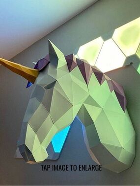 New Low Poly Crafts Unicorn Paper Animal Head Kit - White & Pastel